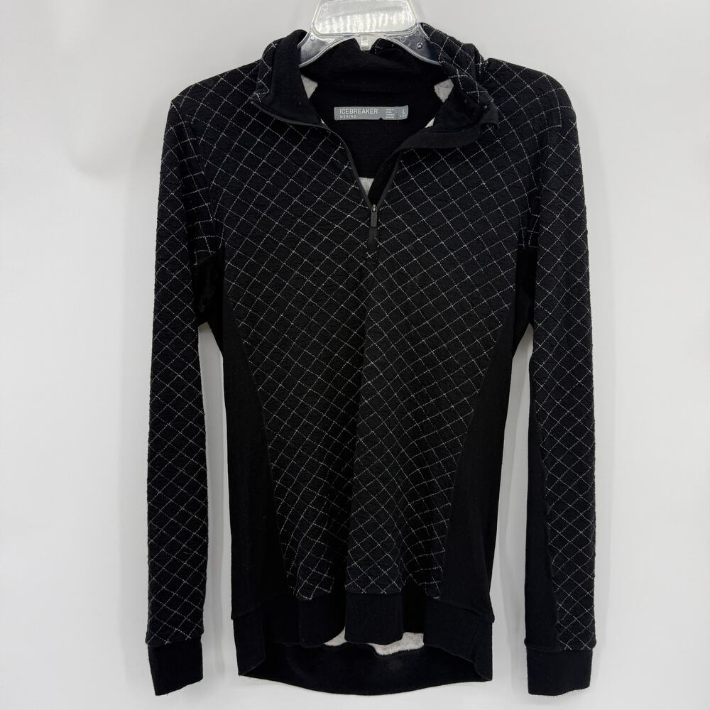 ICEBREAKER Merino Wool Blend Long Sleeve Shirt Womens Size M Mock Neck Black